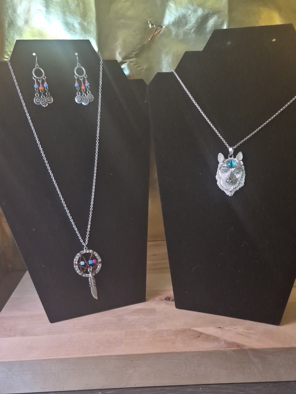 Silver Dreamcatcher Pendant Necklace with Multicolor Accents - Earrings
